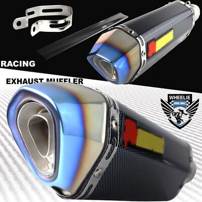 1-1/4" Burnt Tip Carbon Look Motorcycle 1.5"-2" Performance Exhaust Muffler Kit - Image 1 of 4