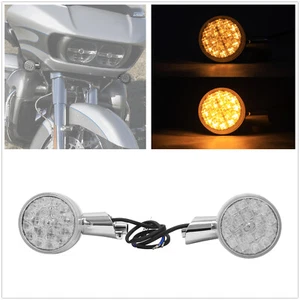 Chrome Front Turn Signal Lights Fit For Harley Davidson Touring Road Glide 2015+ - Picture 1 of 13