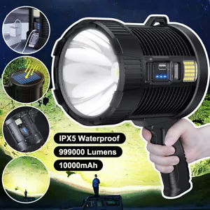 999000LM LED Handheld Spotlight 4-Colors Rechargeable Camping Hunting Flashlight - Picture 1 of 8