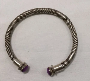 Vintage Sterling Silver Taxco Mexico Purple Twisted Cable Cuff 7" - Picture 1 of 4