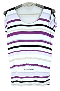WHITE HOUSE BLACK MARKET Women's Rayon Tank Top Split Cap Sleeve Striped Size S - Picture 1 of 15