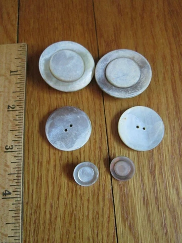 Vtg  SHELL Buttons LOT of 6 1 1/2, 1 1/8, 5/8" FREE SHIP Cover
