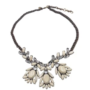 J. Crew Ivory Clear Faux Gems Gold toned Statement Necklace 17-20" - Picture 1 of 5