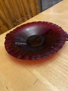 Cranberry Ruby RED Glass Candy Dish / Plate - Picture 1 of 5