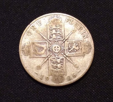 1926 great britain florin 2 shillings george v half dollar size silver type coin Cover