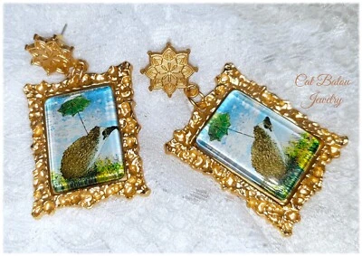 Süße Igel mit Regenschirm Ohrringe Gold CatBalouJewelry - Bild 1 von 4
