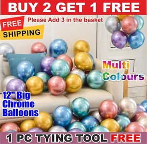 20-100 CHROME METALLIC LATEX BALLOONS PEARL 12" Birthday Party Helium/Air Mix UK - Picture 1 of 7