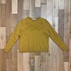 Boden Wool Blend Mustard Yellow Embroidered Floral Sweater Size Large
