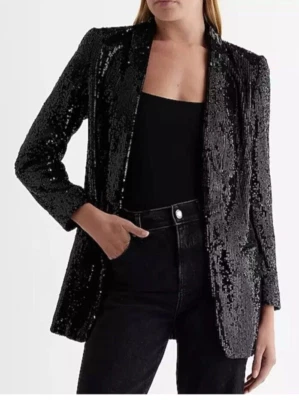 Blazer Esmoquin EXPRESS Negro Lentejuelas Cara Abierta Novio Talla Pequeña Fiesta Brillo Foto 1 de 4