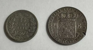 Netherlands 1849 25C VF & 1863 1/2 G. Nice with damage. (#1938) - Picture 1 of 2