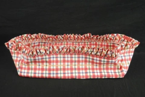 Longaberger Pen Pal Plaid Basket Liner White Blue Tan Serving Ruffles USA Cover