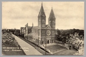 St. Benedicts Church Atchison Kansas DB um 1911 Außenansicht antike Postkarte - Bild 1 von 2
