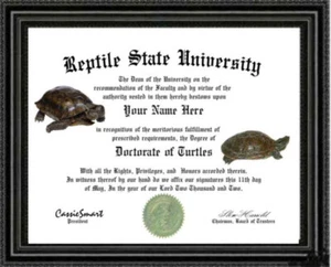 TURTLE Lover's Doctorado Diploma / Grado Hecho a Medida y Diseñado para USTED - Imagen 1 de 2