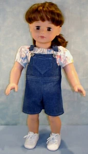 18 Inch Doll Clothes - Denim Overalls and Blouse Outfit handmade by Jane Ellen - Picture 1 of 2