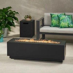 Jasmine Outdoor Dark Gray Iron Rectangular Propane Fire Pit - 50,000 BTU - Picture 1 of 8