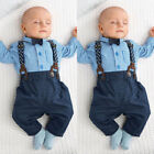 Newborn Baby Boy Long Sleeve Shirt Tops + Overalls Strappy Pants Clothes Outfits
