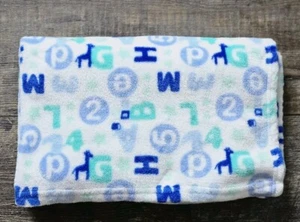 BABY STARTERS Blue Green Numbers Letters Giraffe Soft White Baby Blanket - Picture 1 of 9