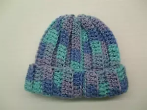 HANDMADE Hat Toddler Girl's Winter Teal/Blue Foldover Crochet Beanie  - Picture 1 of 6