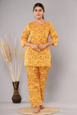Cotton Night Dress Co ord Set: Regular Women's Tracksuit Robs for Casual Nights - Image 1 of 3