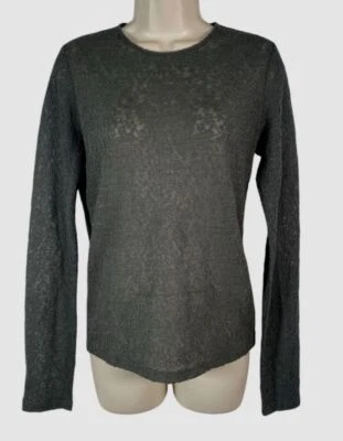 Camiseta Top Vince Para Mujer Verde Encaje Cuello Redondo Lana Manga Larga Talla M Foto 1 de 3