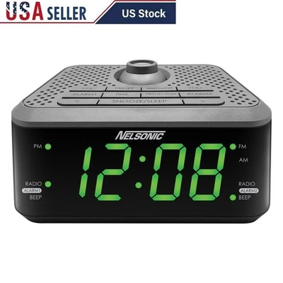 Radio Reloj Despertador Doble Proyección AM FM Pantalla LED Verde Batería Respaldo Nuevo Foto 1 de 4