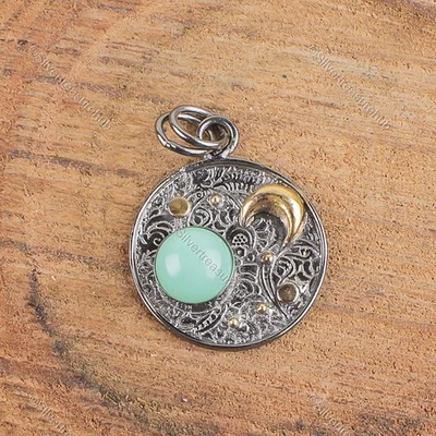 Круглый хризопраз камень 925 серебро дочерей день свадьбы помолвки жена подвеска - Изображение 1 из 4