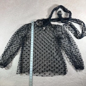 Banana Republic Damen Bluse Medium schwarz Tüll Schleife gepunktet transparent beflockt - Bild 1 von 6