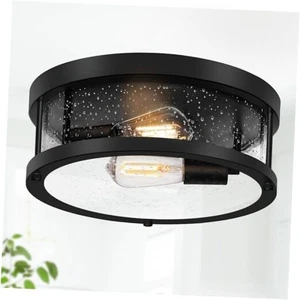 Flush Mount Ceiling Light Fixture, Farmhouse Light Fixture with Seeded Black - Picture 1 of 7