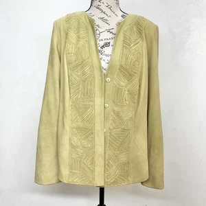 Lafayette 148 NY Genuine Suede Jacket Womens Size 14 Textured Green Career Large - Picture 1 of 24