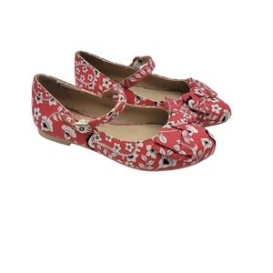 Janie and Jack Little Girls Mary Jane Shoes Bows Red White Floral Size 10 - Picture 1 of 10