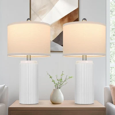 23.5’’ Modern White Ceramic Lamps Set of 2, Living Room Side Table Lamps, Far... - Image 1 of 4