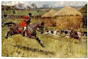 FULL CRY, jigsaw puzzle, fox hunting, 220 pieces, wooden, R. Tuck Zag Zaw - Picture 1 of 14