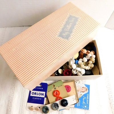 Vintage 1930s-1960s Button King Box Assorted Shapes Colors 1.75 pounds, new/old - Image 1 of 4