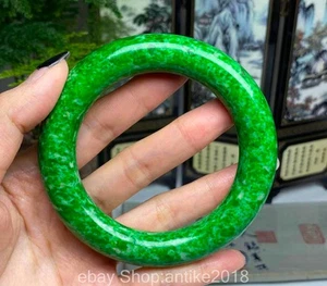 2.4" Old Chinese Natural Emerald Jadeite Green Jade Carved Jewelry Bracelet - Picture 1 of 10