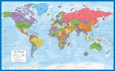 Laminated World Map Poster - Wall Chart of Earth - 18" x 29" (Blue) Blue  - Image 1 of 4