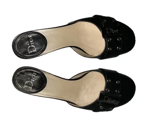 Dior Vintage Grommet Buckle Logo Black Leather Mules Galliano Rare size 36.5 EU - Picture 1 of 14