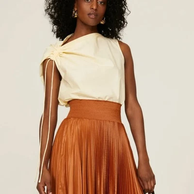 Top acanalado amarillo mantequilla Tori Burch TALLA 8 popelina cuadrada algodón diseñador $348 Foto 1 de 4