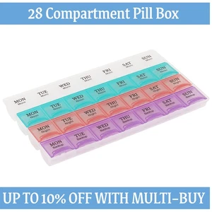 Weekly Pill Dispenser Box 28 Slot Tablet Organizer Medicine Holder for Travel - Picture 1 of 1