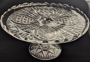 Antike U.S. Glass Co. „Loop & Fan“ Presskristall Kompott Standfuß, 9′′ um 1900 - Bild 1 von 17