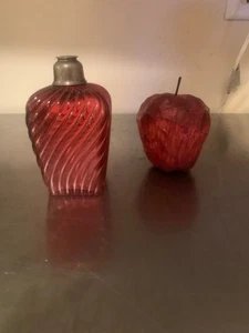 Antique Cranberry Small Oli Lamp Base with Swirl Pattern - A fc sp5 - Picture 1 of 3