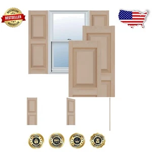 12" W x 47" H Vinyl Raised Panel Window Shutters - Lightweight & Water-Resistant - Picture 1 of 22