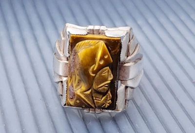 Anillo Vintage Gladiador Romano Plata Esterlina Ojo de Tigre Banda Talla 9 Foto 1 de 4
