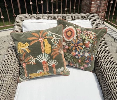 Surya Transitional (2) 18” X 18” Pillow COVERS animals Embroidered Cotton India - Image 1 of 4