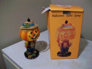 Vintage Halloween Jack O Lantern Scarecrow Pumpkin Table Lamp 12" tall - Picture 1 of 9