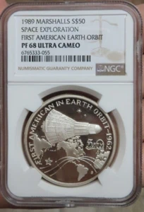 Marshall Islands 1989 1st American Earth Orbit .999 1 oz Silver $50 NGC PR68 - Picture 1 of 4