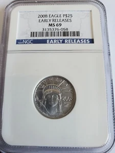 2008 $25 Platinum Eagle NGC MS69 1/4oz - Picture 1 of 2
