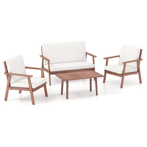 4PCS Conversation Set Acacia Wood Sofa Coffee Table w/ Cushioned Seat Patio - Picture 1 of 5
