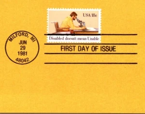 USPS FDC Souvenir Sheet International Year Of Disabled Persons Stamp Scott #1925 - Picture 1 of 2