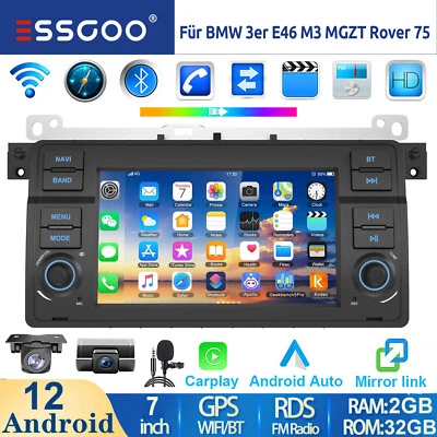 DVR Carplay Android 12 Autoradio Navi RDS MIK Kam Für BMW 3er E46 318 320 325 M3 - Bild 1 von 4