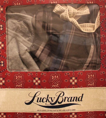 Conjunto de camisa y pantalones de salón de franela a cuadros con logotipo gris LS Lucky Brand para hombre nuevo con etiquetas S Foto 1 de 3